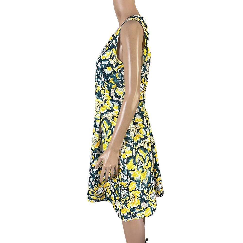 H&M Women’s Floral Dress Size 12 Yellow Green Sleeveless Fit Flare Back Cutout - Picture 6 of 8